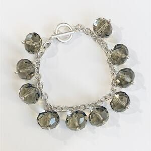Gray Glass Beads Silver Toggle Bracelet